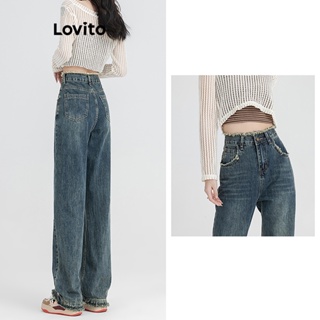 Lovito Jeans Casuais Com Botão Liso Frontal E Zíper Frontal Para Mulheres LNA41128