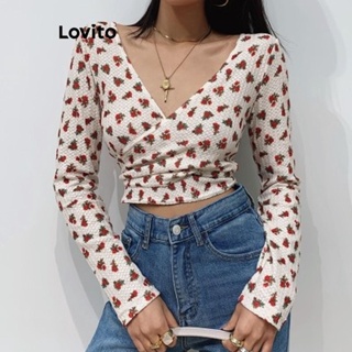 Lovito Camiseta Feminina Casual Ditsy Floral Wrap LNE42255