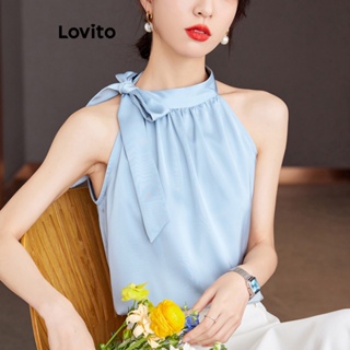 Lovito Regata Elegante Com Gravata Lisa Frontal Para Mulheres L74ED131