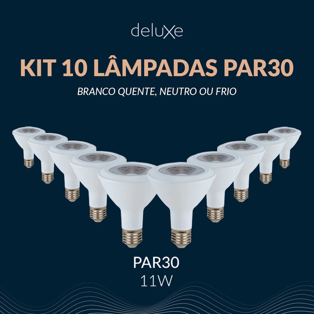 Kit 10 Lampadas Led Par30 11w 3000k, 4000k ou 6500k E27 110v/220v Bivolt Ip20 Branco Cod: 278370373-123 Deluxe By Avant