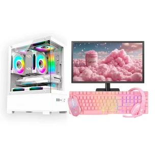 Computador PC Gamer Completo, Branco/Rosa,ROBLOX,FREE FIRE,Memoria 16GB,SSD 240GB,Monitor,Kit Gamer
