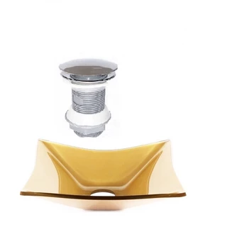 CUBA DE VIDRO RETANGULAR 39CM DOURADO REAL + VALVULA CLICK