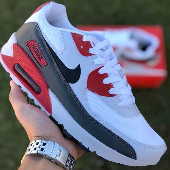 Tênis Air Max 90 Unissex Branco Vermelho Oferta Relâmpago 12xsjs Envio Hoje Menor Preço é Aqui