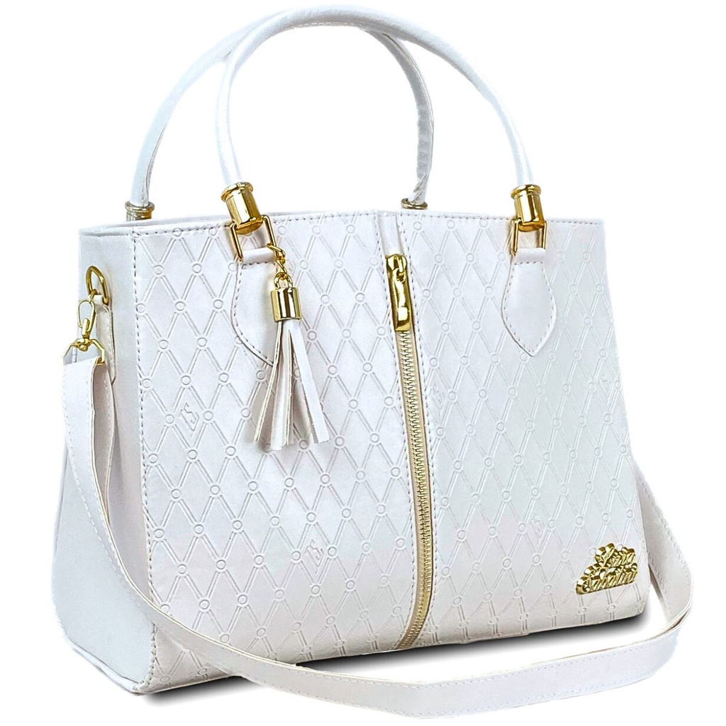 Bolsa Feminina Transversal Tiracolo Grande Couro PU alça Removível e Regulável Bicolor