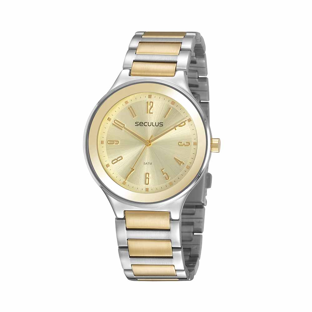 Relogio Seculus feminino bicolor prata e dourado banhado misto grande ...