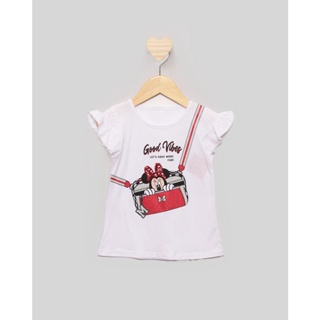 Blusa Bebê Manga Curta Com Babados Disney Minnie Branca