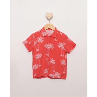 Camisa Bebê Manga Curta Viscose Estampa Folhagem Laranja