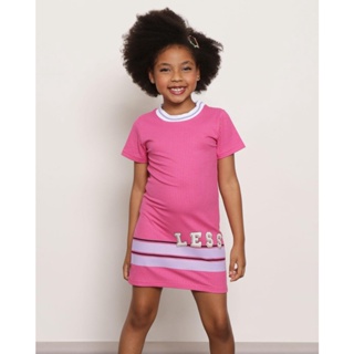 Vestido Infantil Curto Canelado Estampa Frontal Rosa