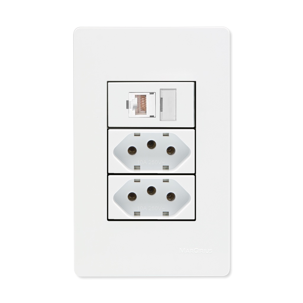 Conjunto 2 Tomadas 10A + Tomada Rede RJ45 CAT5E 4X2 INFINITI PLUS ...