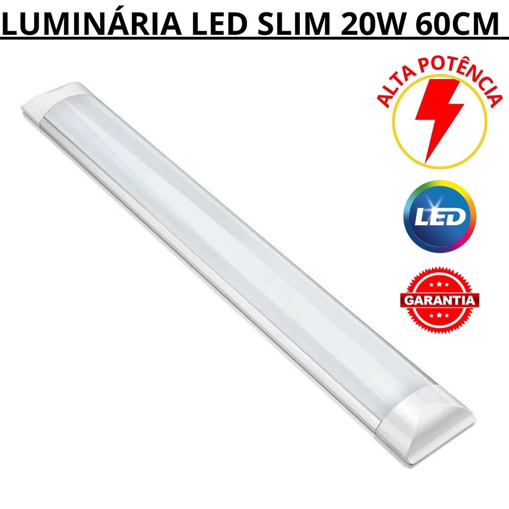 LÂMPADA LED LUMINÁRIA SLIM 60CM 20W BRANCA 6500K