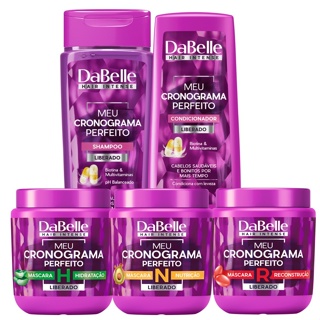 Dabelle Shampoo e Condicionador 425ml Meu Cronograma Perfeito + Máscaras Tratamento Hidratação Nutrição Reconstrução