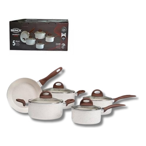 Jogo Panela Kit 5 Pçs Antiaderente Cerâmica Indução Vanilla – Brinox