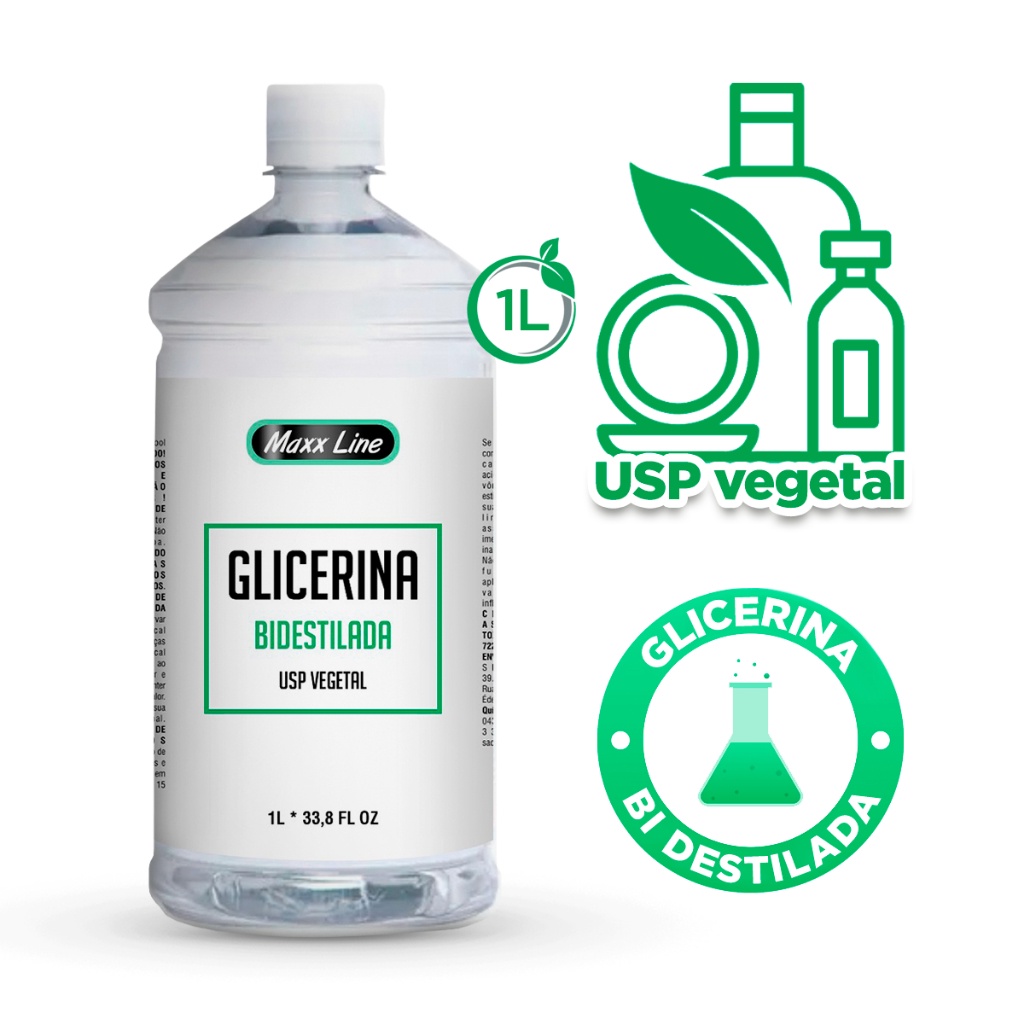 Glicerina Vegetal Bidestilada Usp Laudo Pura 100% Uso Cosméticos Maquiagens Alimentícios Tintas E Resinas Laudo E Nf