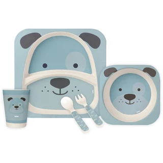 Kit Refeição Em Bambu Cachorrinho Azul Infantil 05 peças 16226 - Buba