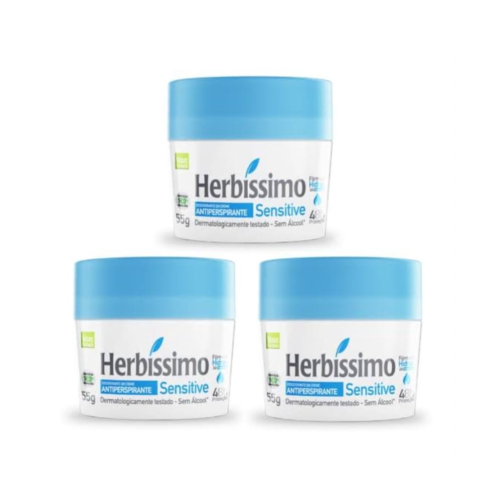 Kit c/3 Desodorante Antitranspirante Herbissimo Creme 55gr Sensitive