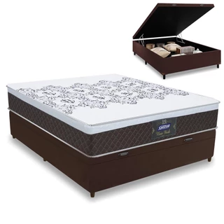 Cama Box Casal Baú Colchão Molas Ensacadas com Euro IN New York Marrom / Branco 138x188x67cm