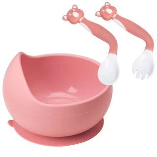 Conjunto Bowl Com Ventosa Talheres Flexíveis Coala Rosa Buba