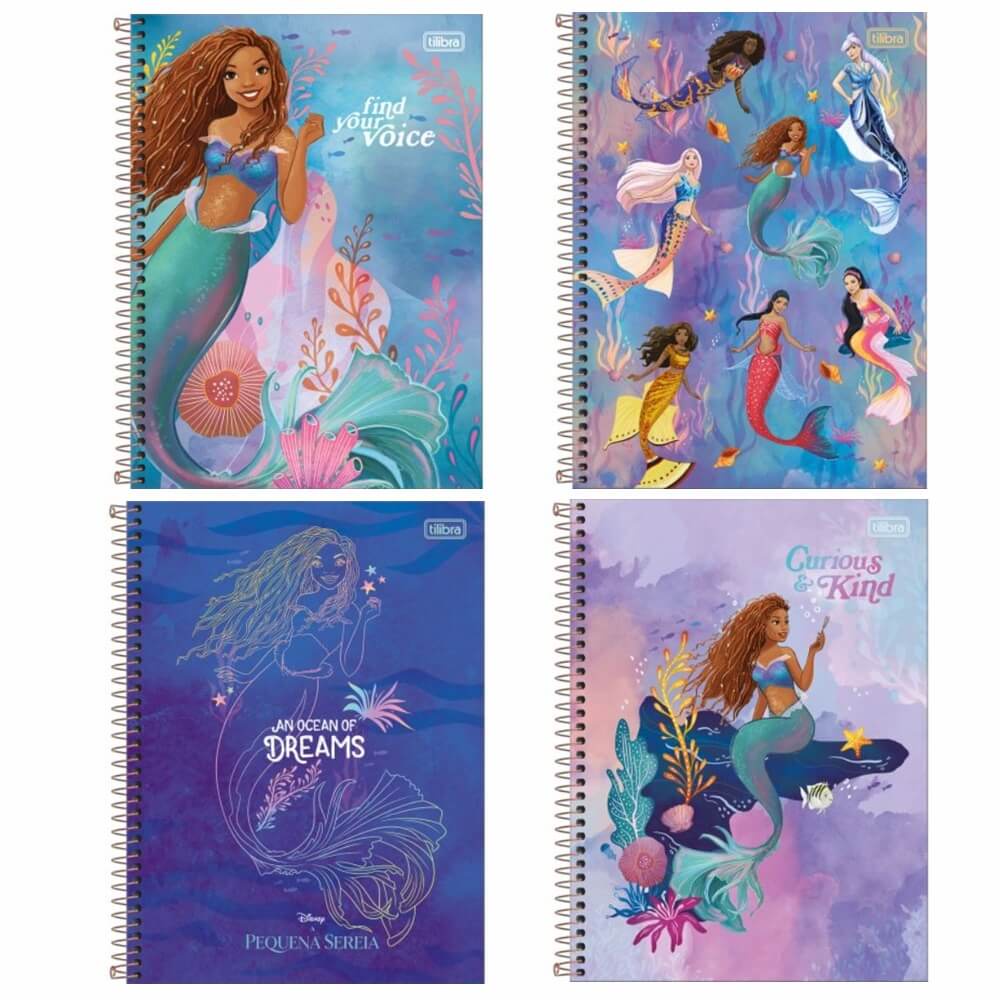 Caderno Espiral Pequena Sereia 1 Materia A4 80 Folhas Capa Dura ...