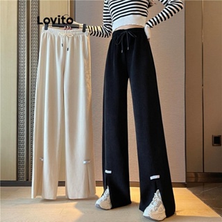 Lovito Calça Casual Feminina Com Botão Frontal Liso E Dividido LNA41080
