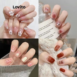 Lovito Unhas Artificiais Removíveis Com Flores Florais Casuais Estrela Lantejoulas Para Mulheres LFA11161