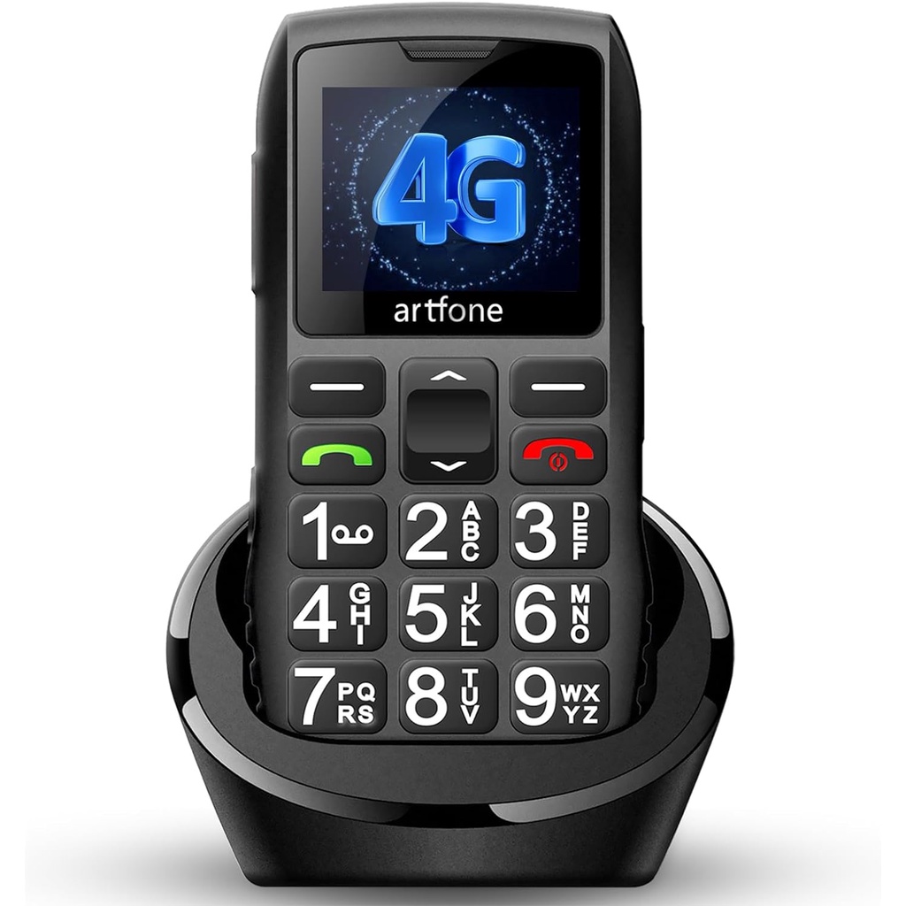 artfone C1 + 4G Telefone Celular De Botão Grande Para Idosos , Desbloqueado Fácil De Usar Telefones Sênior Básicos , SIM Free Dual Cheap Phone Com Dock De Carregamento | SOS Bateria 1400mAh USB-C
