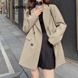 Lovito Casual Blazer Feminino Liso com Botão LNE27222 (Cáqui)