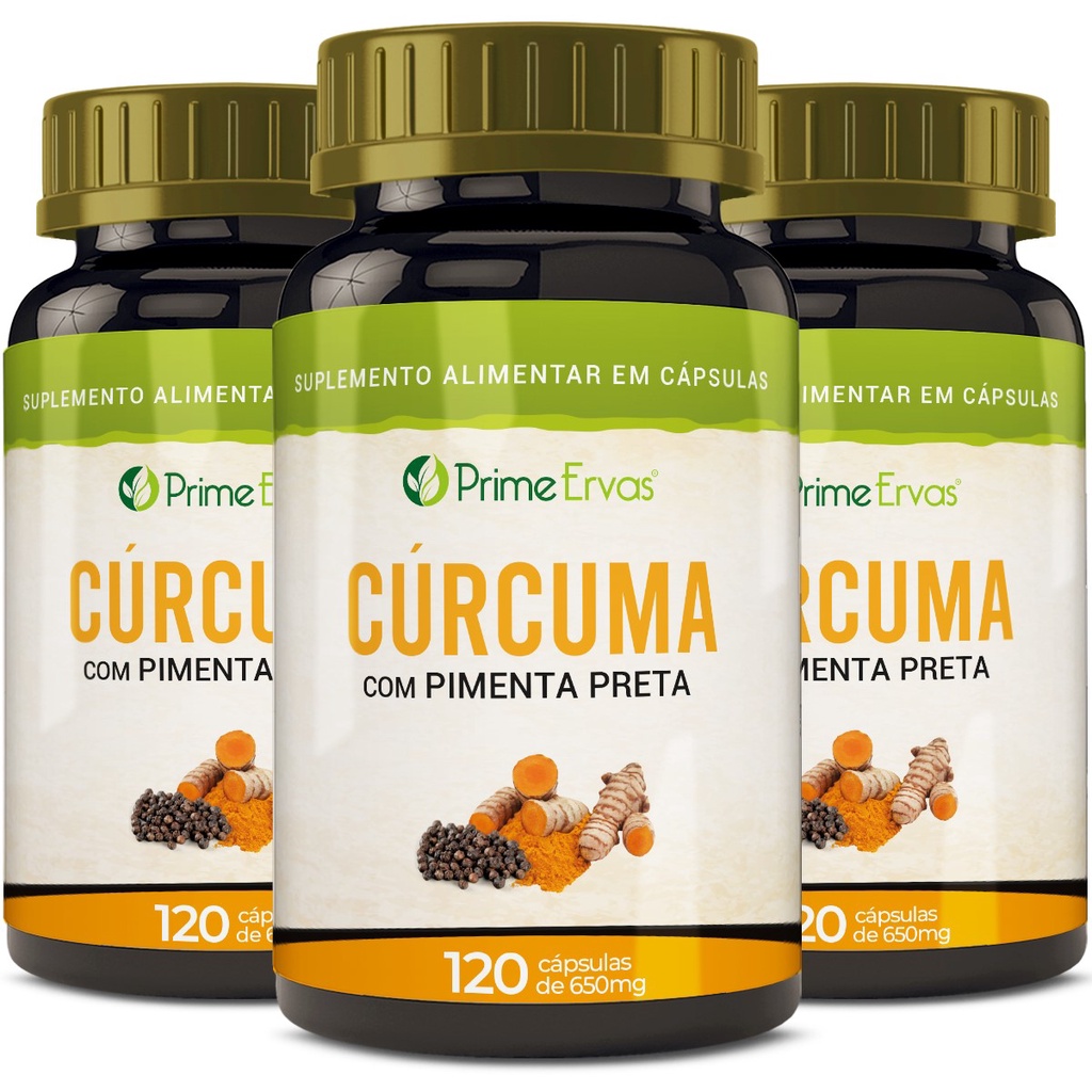 Kit 3x Cúrcuma Com Pimenta Preta 120cps Prime Ervas | Shopee Brasil