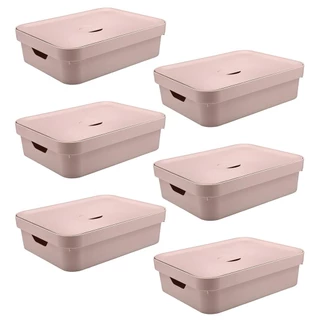 Caixa Organizadora OU Plastico 16L Cube Rosa 06 unidades