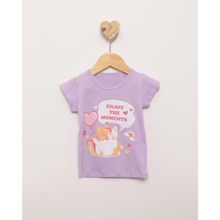 Blusa Bebê Manga Curta Estampa De Gatinho Lilás