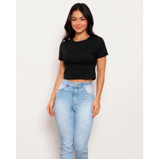 Blusa Feminina Manga Curta Cropped Preta