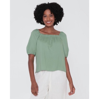 Blusa Feminina Decote Quadrado Viscose Verde
