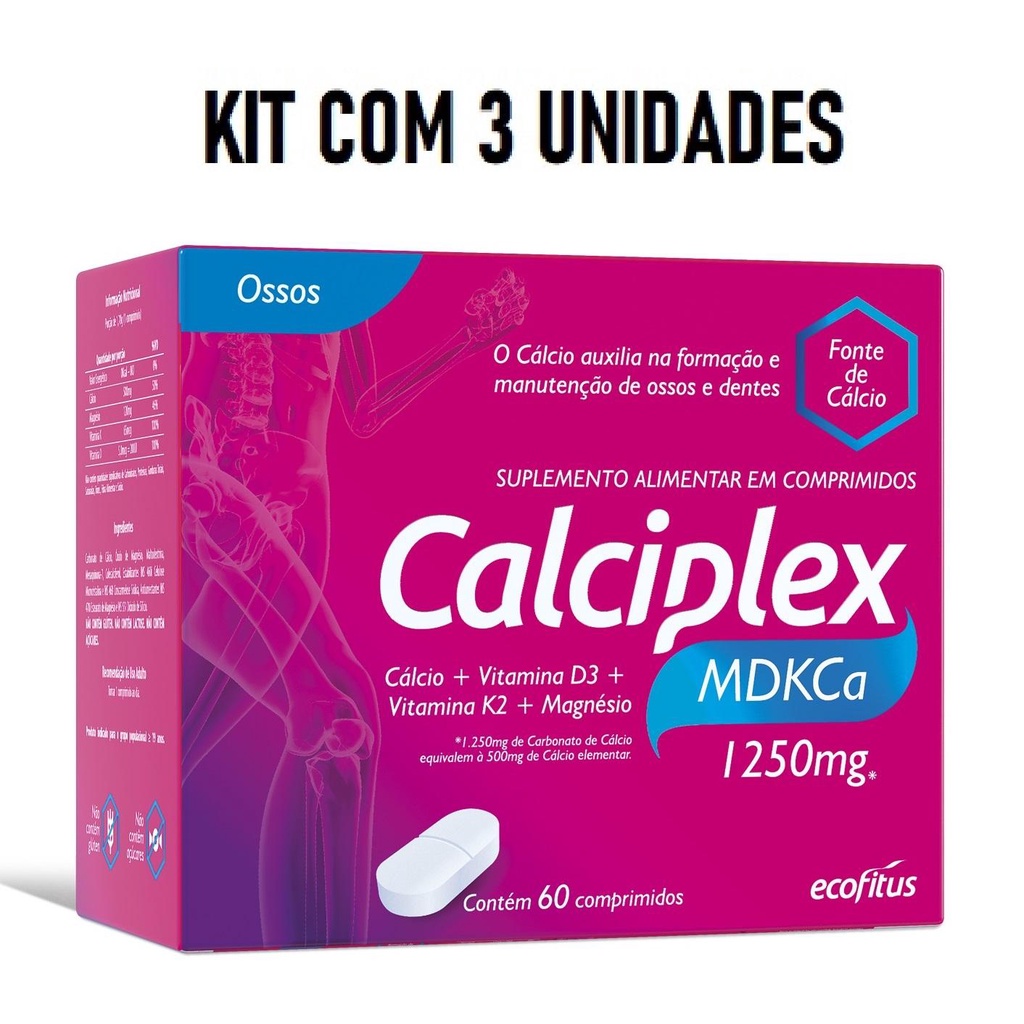 Kit Calciplex MDKCa 1250mg Ecofitus C/ 3 Un De 60 Comp | Shopee Brasil