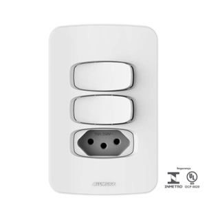 Interruptor duplo tomada 10A com placa 4X2 Gracia branco Alumbra