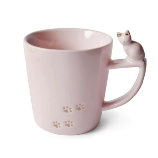 Caneca Cerâmica 3D Gato na Alça Xícara 350ml