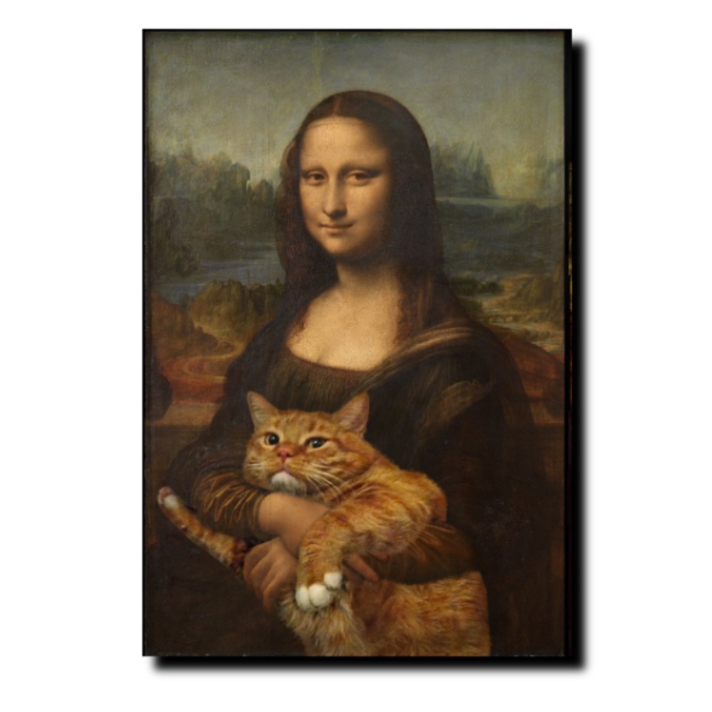 Quadro Decorativo Monalisa Com Gatinho Releitura Leonardo Da Vinci Em Tela Acetinada Shopee Brasil