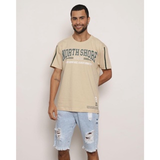 Camiseta Masculina Manga Curta Estampa North Shore Bege
