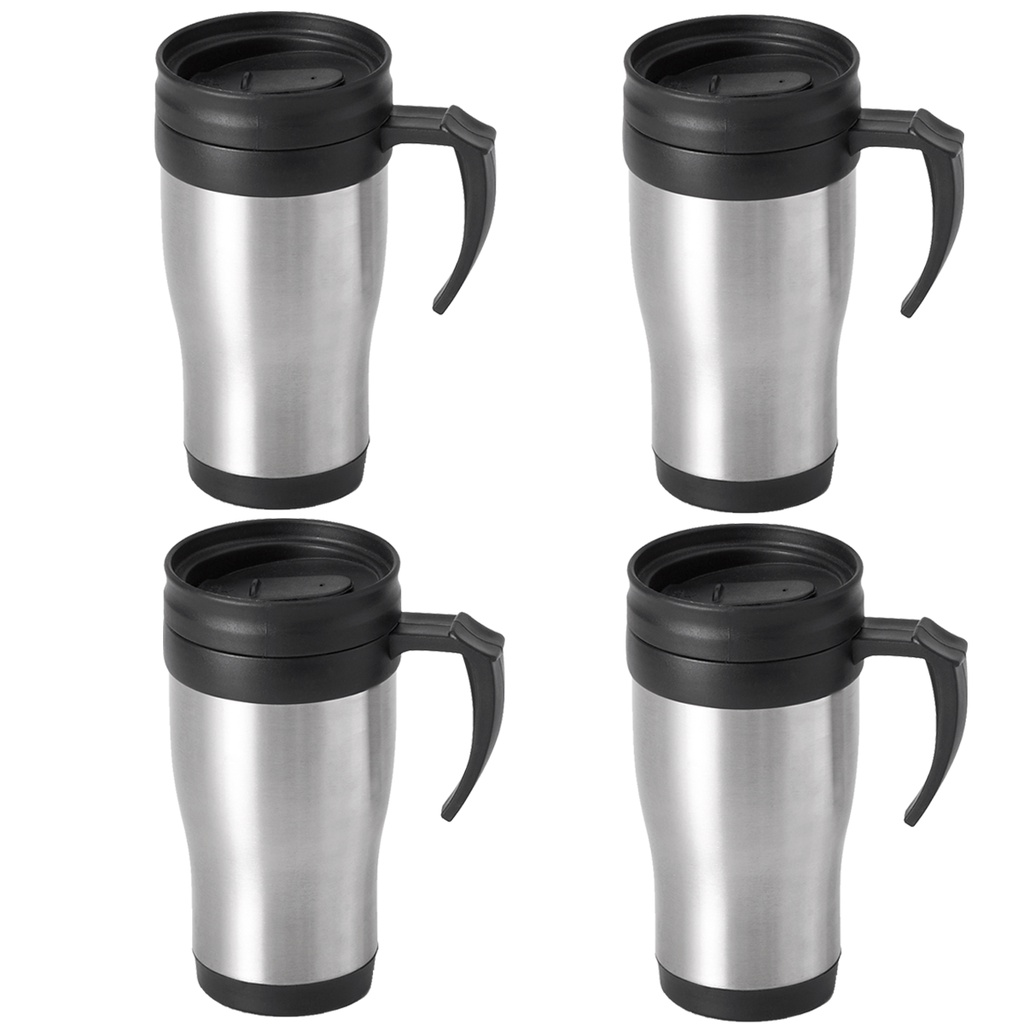 Kit 4 Caneca Termica Cerveja Cafe Copo Termico Com Tampa Com Alça Inox Parede Dupla 400ml