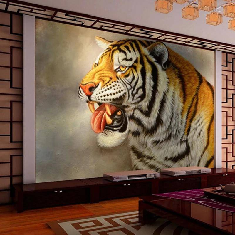 Papel de parede 3D personalizado pôster de tigre pintura de parede, sala de  estar, entrada, quarto, fundo de parede, arte de mural de animais,  impermeável, 400280 cm