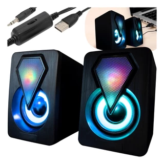 Caixa De Som Pc Computador Notebook Usb P2 Gamer Led Rgb