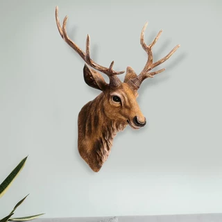 Cabeça De Veado Marrom Falsa Escultura Cervo Decoração De Parede Grande Resina animal Fazenda