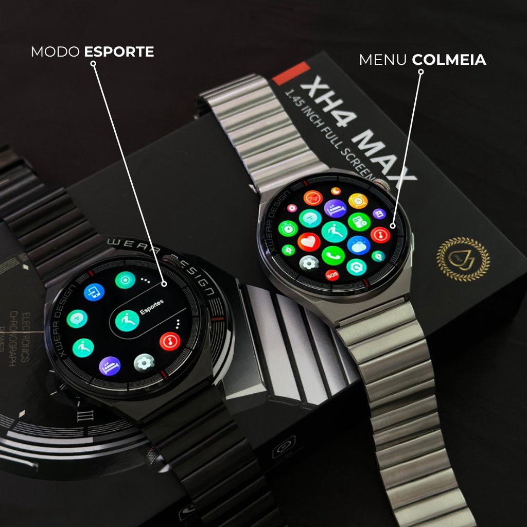 XH4 Max | Smartwatch Executivo com 3 pulseiras