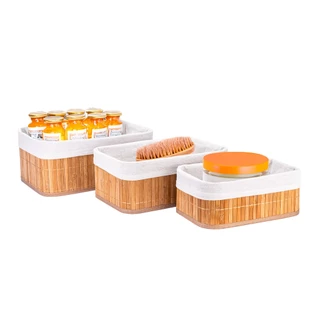 Jogo de Cestos Organizadores Bambu Natural Artiko Pott Forrado 3 Peças