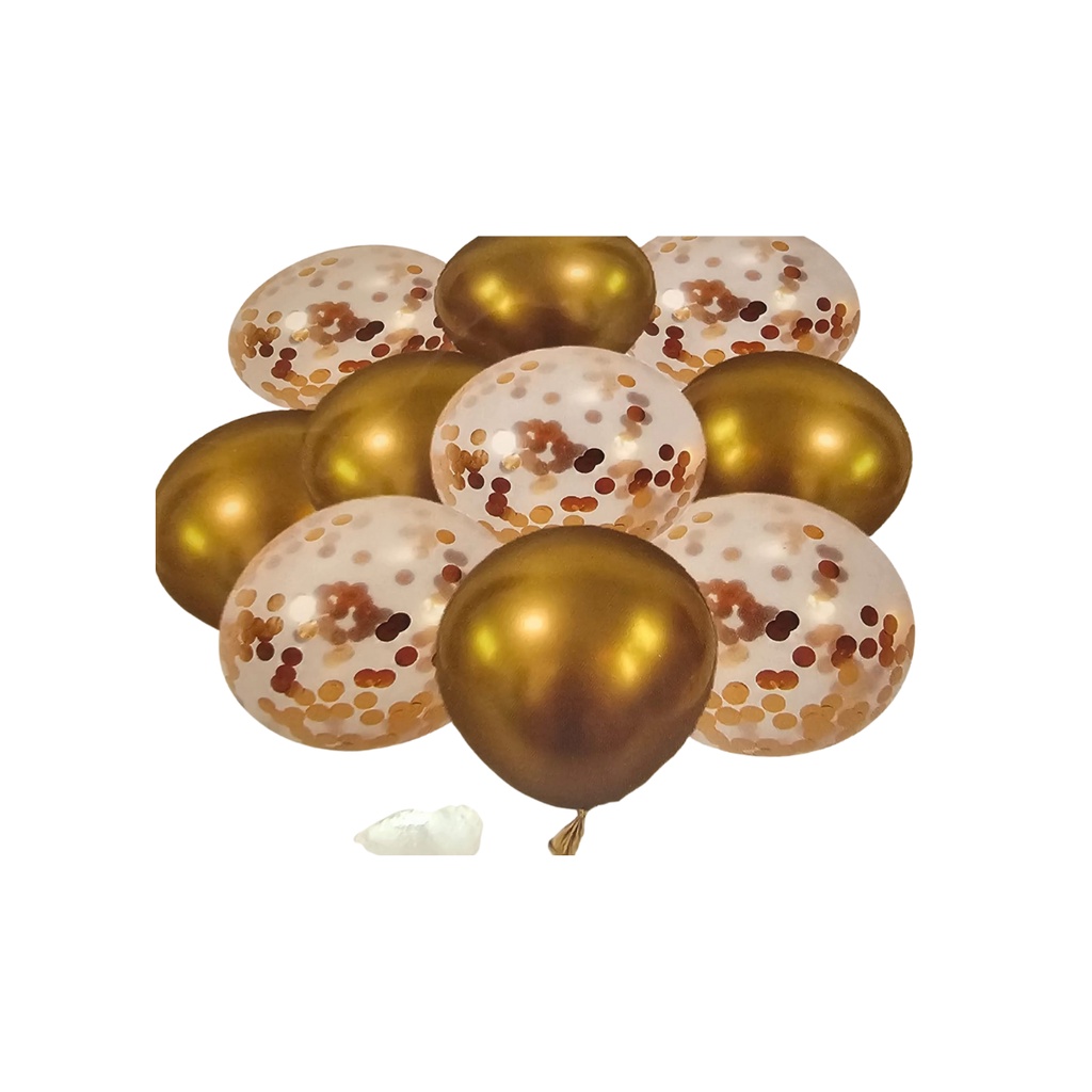 kit balão buque 10 peças c/confete e cromado festa cor ouro