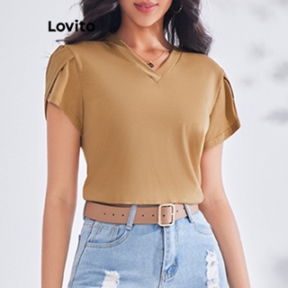 Lovito Camiseta Básica com Babados para Mulheres LBE03028 (Caqui)