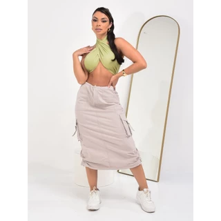 Saia Midi Bege Longa