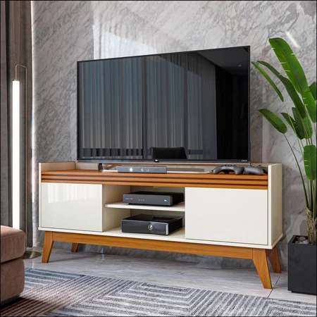 Rack para tv até 50 polegadas 2 portas ripado astúrias 136cm