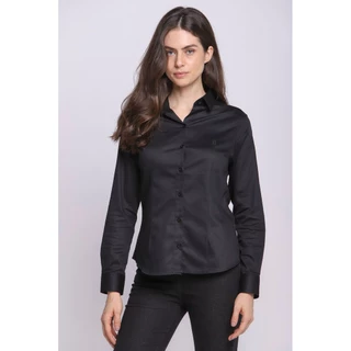 Camisa Feminina Aflex Básica Lisa Com Bordado Polo Wear Preto