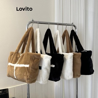 Lovito Bolsa De Ombro Casual De Pelúcia Lisa Colorblock De Lã De Cordeiro De Alta Capacidade Bolsa Para Mulheres LFA11584