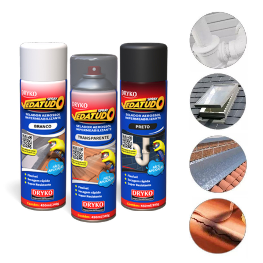 KIT 3 Spray Borracha Líquida Impermeabilizante 100ml Vedatudo Manta Vazamentos Incolor/ Transparente