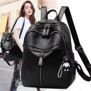 Mochila feminina com zíper de grande capacidade (preto)